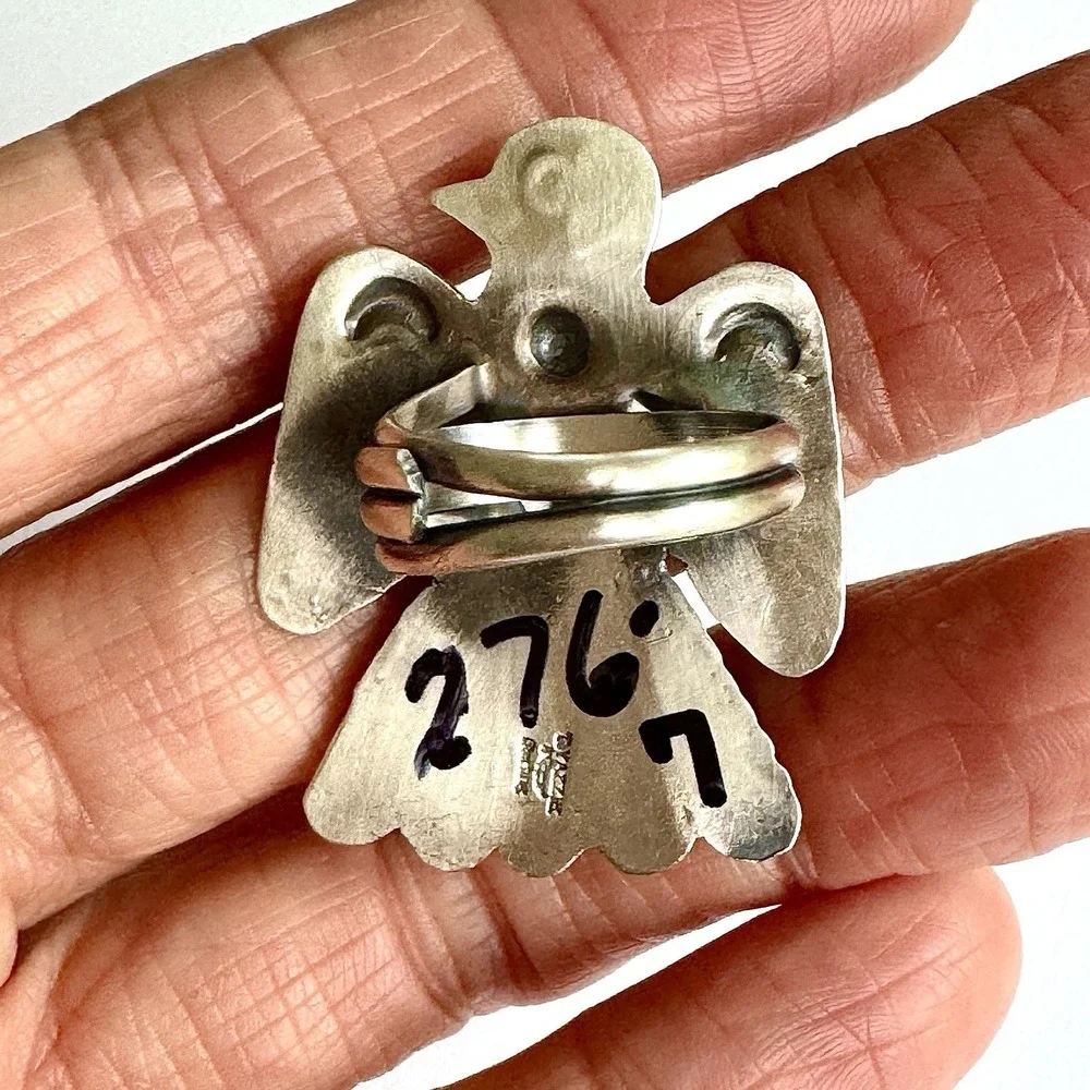 Navajo Thunderbird‎ Ring Turquoise Sz 7 Sterling Signed T Yazzie Native American